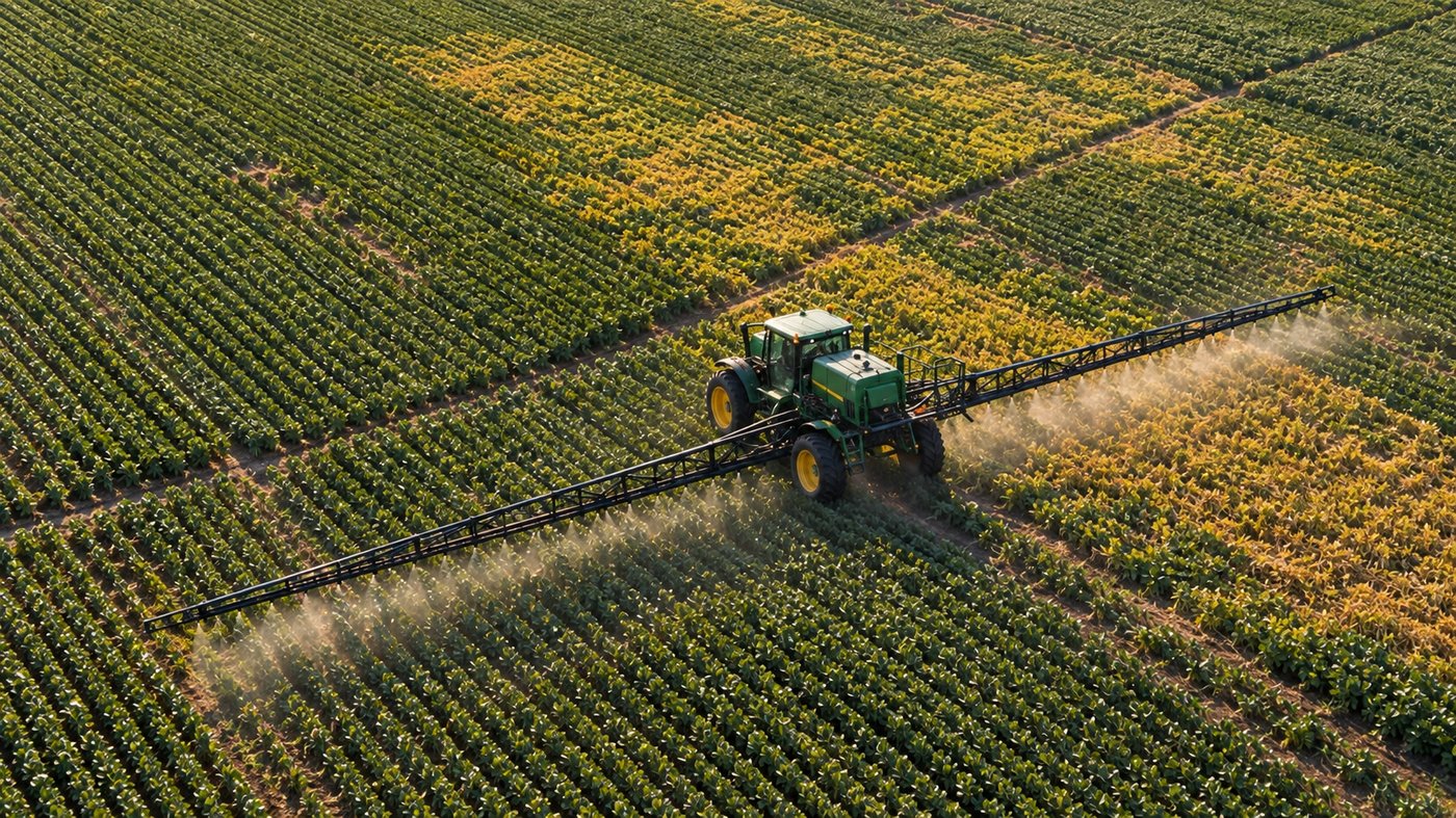 Pulverizador trabajando en un lote